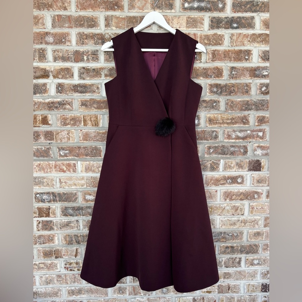 Maison Martin Margiela Burgundy Wrap Fur Pom-Pom Dress Rare 2015 Collection Med